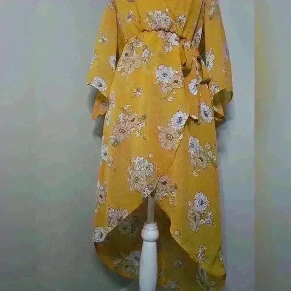 Floral High Low Mustard Flowy Dress - Picture 5 of 11